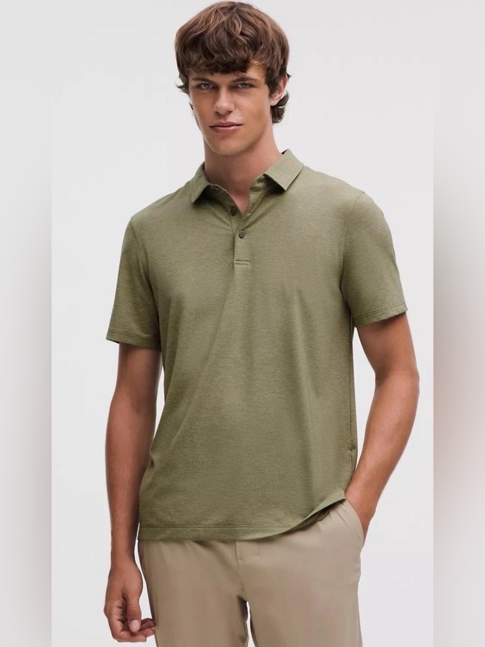 Lululemon Short Sleeve Polo Shirt Olive Green XL
